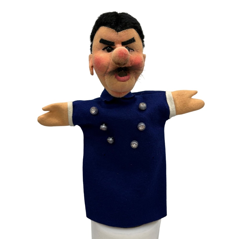 Vintage Kersa German Hand Puppet Policman‎ with Mustache Blue Uniform Buttons